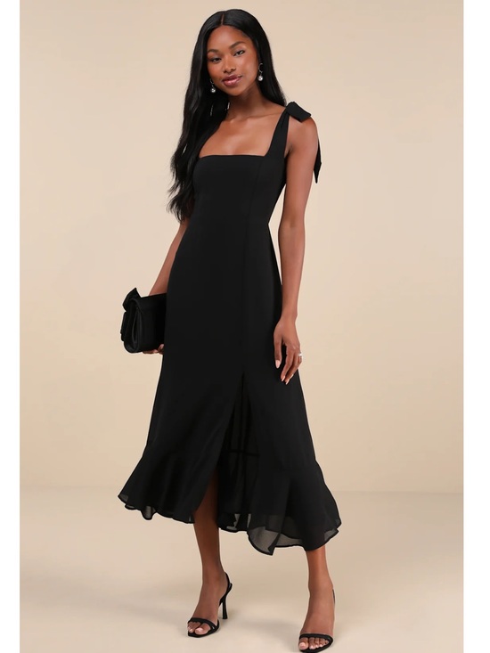 Lulus Dresses & Skirts - Lulus Summer Invite Black Tie-Strap Tiered Chiffon Midi Dress Small NWT
